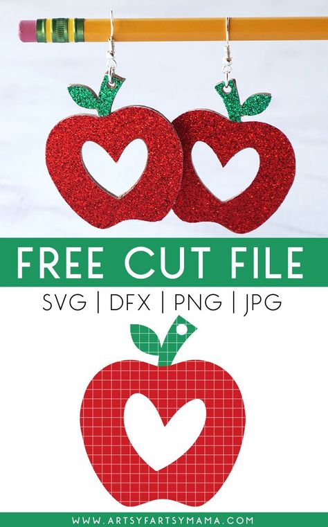 DIY Teacher Apple Earrings with 12 Free Earring Cut Files #cricut #cricutcreated #cricutmade #cricutmaker #earrings #diyjewelry #diyearrings #freecutfile #freesvg #totallyfreesvg #teachergifts #teacherlife #teachers Diy Earrings With Cricut, Glowforge Earrings Svg Files, Faux Earring Ideas, Crikit Ideas, Free Earring Svg Files For Cricut, Faux Leather Earrings Cricut Svg Free, Cricut Earrings Diy, Cricut Leather, Cricut Jewelry