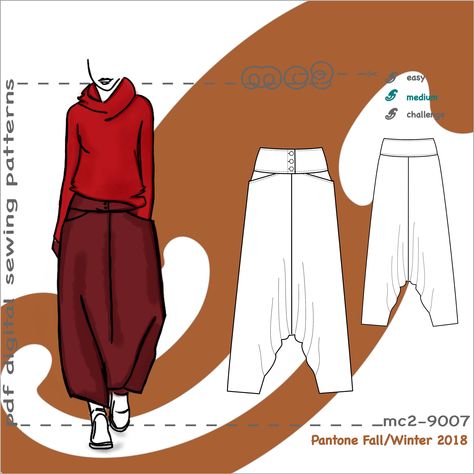 Lantern Pants Sewing Pattern, Drop Crotch Pants Pattern, Afghan Pants, Pant Patterns, Pantone Color Palette, Harem Pants Pattern, Pantone Fall, Diy Textiles, Harem Pant