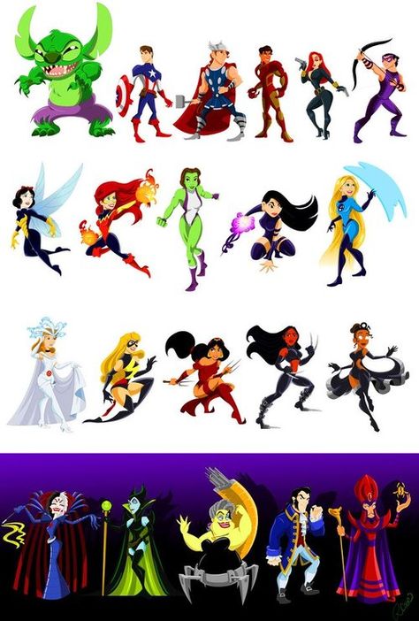 Marvel Disney crossover Disney Characters As Humans, Disney Art Style, Disney Crossover, Disney Princess Modern, Disney Fun Facts, Disney Crossovers, Funny Disney, Disney Facts, Disney Magic Kingdom