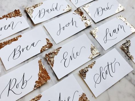 How to Put Together a Neutral Wedding — Tabitha & Lace Diy Wedding Name Cards, Leaf Place Cards, Place Card Calligraphy, Green Gold Weddings, Calligraphy Place Cards, Placement Cards, Blush Wedding Invitations, Acrylic Invitations, Custom Calligraphy