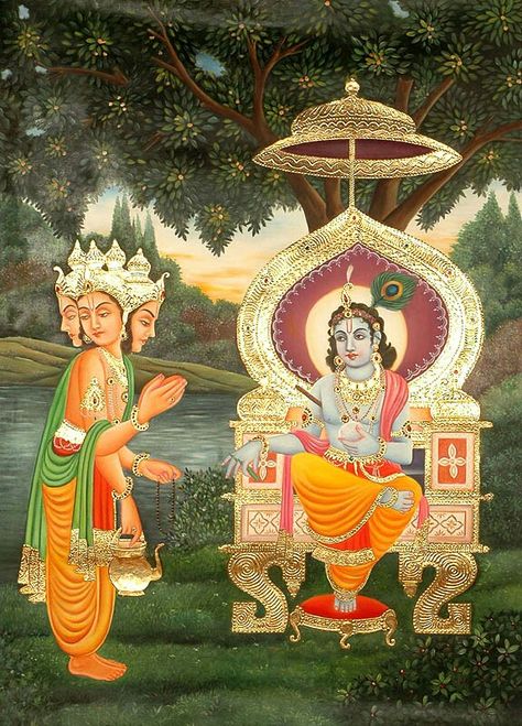 Krishna Brahma Lord Brahma, Bhagavata Purana, Sri Krishna, Hinduism Art, Indian Painting, Vedic Art, Tanjore Painting, Shri Krishna, Indian Artist