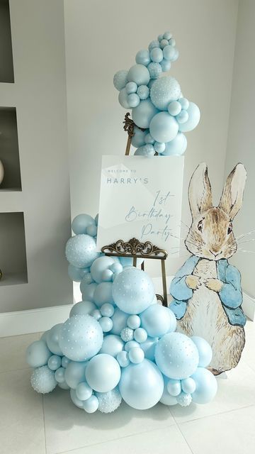 Peter Rabbit Balloons, Baby Boy Balloons, Peter Rabbit Birthday, Its A Boy Balloons, Baby Shower Deco, Bunny Baby Shower, Birthday Party Theme Decorations, Boy Decor, Easels