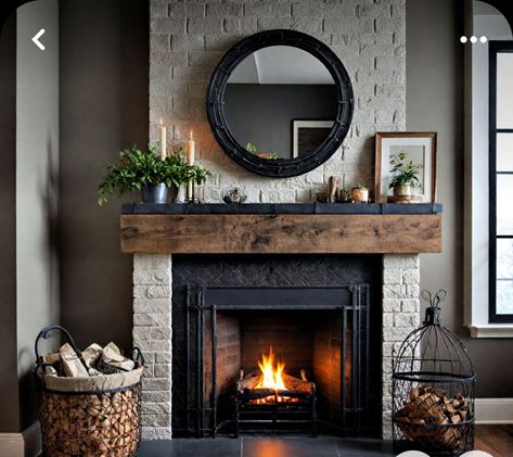 Industrial Fireplace Ideas, Corner Fireplace Makeover, Industrial Fireplace, Stone Fireplace Decor, Fireplace Decor Ideas, Illustration Poses, Wood Mantle Fireplace, Build A Fireplace, Family Room Walls