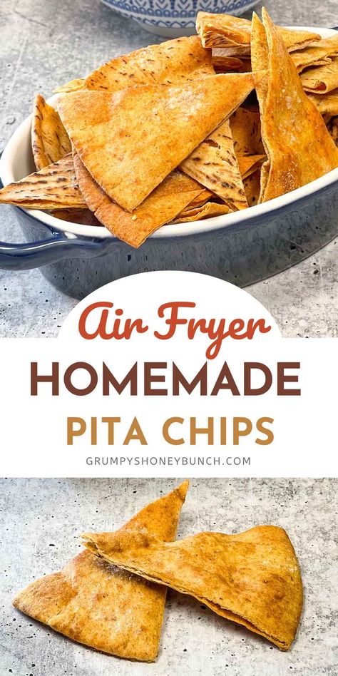 Pita Chips Recipe Air Fryer, Air Fryer Chips Healthy, Homemade Pita Chips Air Fryer, How To Make Pita Chips, Air Fryer Pita Chips, Pita Chips Air Fryer, Easy Fast Snacks, Healthy Air Fryer Snacks, Chips In The Air Fryer