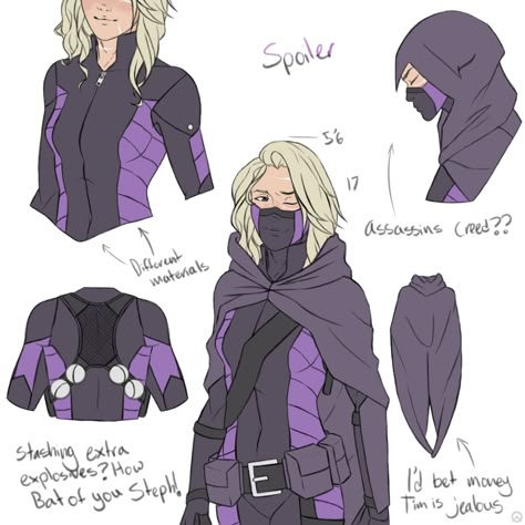 Hero Design Costume, Super Hero Outfit Concept Art, Batgirl Suit Design, Mcu Oc Outfits, Super Hero Costumes Ideas, Vigilante Outfit Character Design, Female Hero Suit Design, Masked Superhero Suits, Purple Supersuit