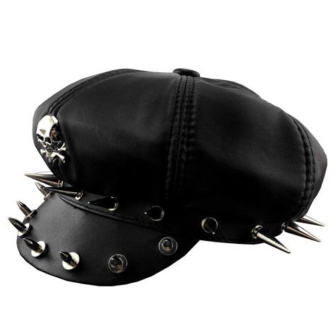 PRICES MAY VARY. Material : Soft Sheepskin Leather color :black Width: Approx. （59-60cm） Cool Punk Rock Skull Spike Cap Biker NewsBoy Flat Cap Mens Women Unisex Newsboy Cap Women, Costume Department, Cap Mens, Drawing Refs, Newsboy Cap, Flat Cap, Flexing, Leather Cap, Maxis Match