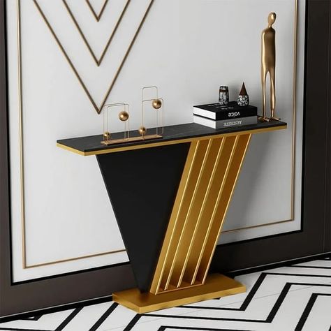 Black Rectangle Console Table Sintered Stone Top Entryrway Table B29 Black And Gold Wall Table, Black Console Table With Gold Handles, Marble Top Accent Table, Meja Sofa, Luxury Console Table, Luxury Console, Glam Table, Console Table Styling, Marble Console Table