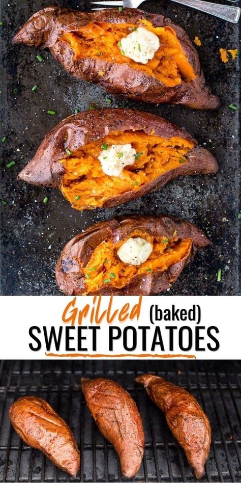 Sweet Potatoes Grilled, Sweet Potato Barbecue, Traeger Grill Side Dishes, Grilling Sweet Potatoes, Traeger Sweet Potatoes, Smoker Sweet Potatoes, Sweet Potato Blackstone, Sweet Potatoes On Blackstone Griddle, Smoked Sweet Potatoes In Smoker