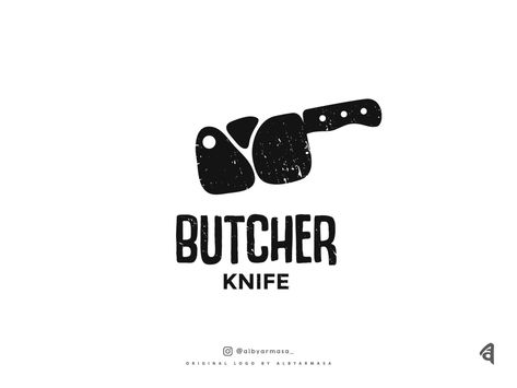 butcher knife logo concept by Alby armasa on Dribbble Logo Design Kitchen, Knife Logo, Puzzle Logo, Grill Logo, Chef Logo, Kitchen Logo, Meat Shop, Text Logo Design, The Butcher