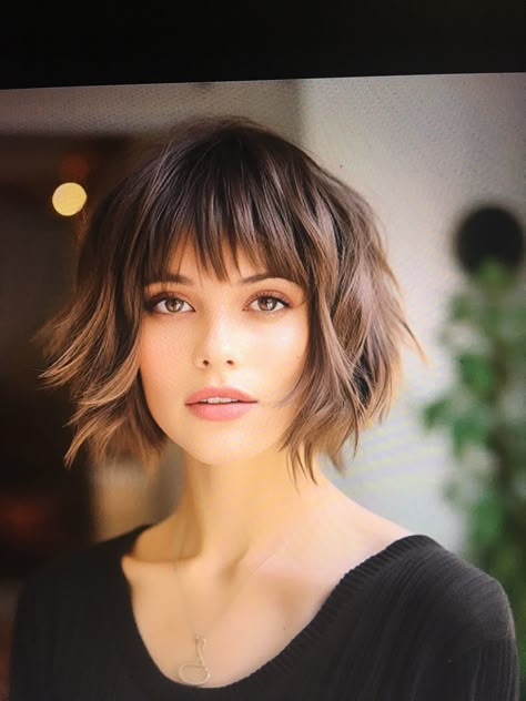 Layered Bob Fine Hair Over 50, French Bob Rectangular Face, Modern French Bob With Bangs, French Bob With Bangs Mid Length, Short No Style Haircuts, Short Hair With A Fringe, Razor Cut Bob With Bangs, Shaggy Short Bob With Bangs, Wavy Bob With Bangs Fine Hair