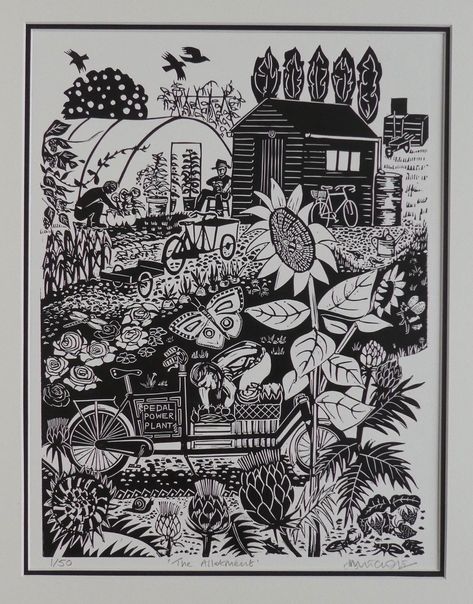 The Allotment, Original Linocut Print, Edition of 50. - Etsy Birdseye View, Black And White Effect, Lino Cuts, Lino Art, Linocut Art, Relief Print, Cardboard Art, A Deer, Swallows