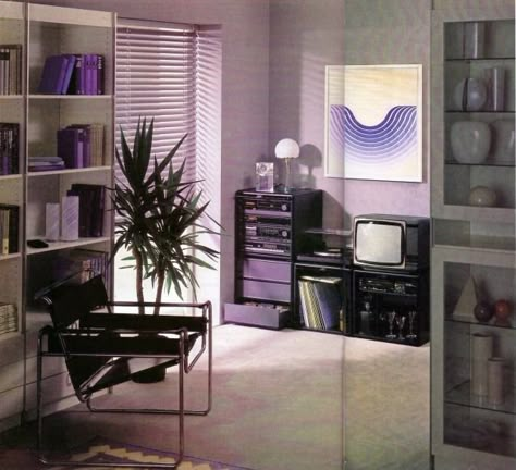 Steven Aesthetic, Y2k Interior Design, 80s Modern Home Decor, 80s Architecture, 90s Interior Design, 80’s Decor, 1980s Interior, 90s Interior, 60s Interior