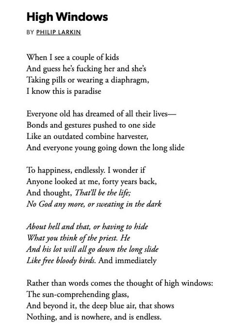 poetry, Philip Larken, Poetry foundation, poem Philip Larkin Poems, Commonplace Notebook, Philip Larkin, Pretty Writing, Learning Reading, High Windows, Poetry Foundation, Poem A Day, The Way I Feel