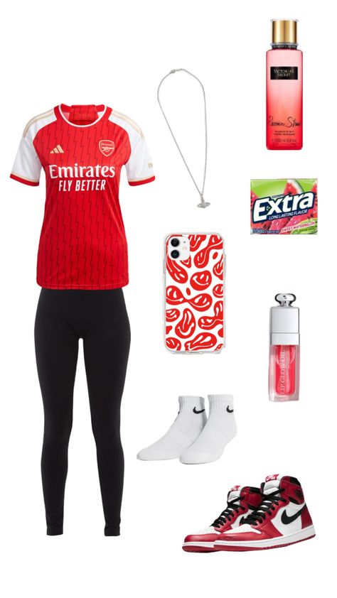 Arsenal outfit #outfit #outfitinspo #arsenal #football #footballfan Arsenal Outfit, Arsenal Football, Football Outfits, Stockholm Fashion, Cute Simple Outfits, Football Fans, Simple Outfits, Arsenal, Trendy Outfits