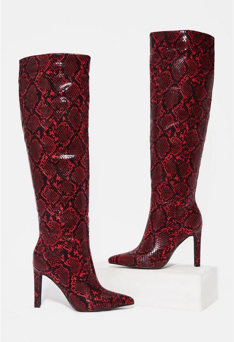 Emmerson Heeled Boot in Red Snake - Get great deals at JustFab Snake Skin Boots, Red Snake, Stiletto Boots, Winter Style, Snake Skin, Heeled Boots, Winter Fashion, Great Deals, Skin