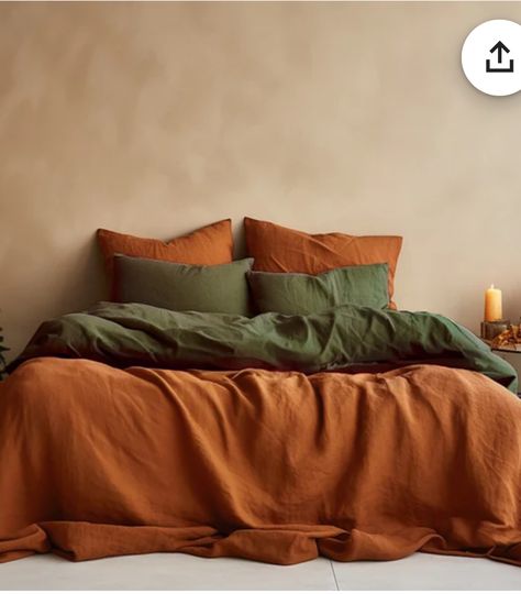 Olive Green And Orange Bedding, Orange And Green Bedding, Green Orange Bedroom, Orange And Green Bedroom, Orange Green Bedroom, Green And Orange Bedroom, Burnt Orange Comforter, Burnt Orange Bedroom, Green Bed Sheets