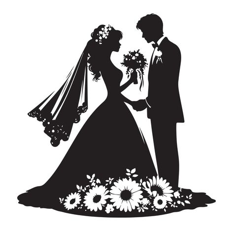 Bride And Groom Silhouette Svg Free, Wedding Silhouette Couple, Couples Silhouette, Bride And Groom Silhouette, Couple Silhouette, Wedding Silhouette, Cute Couple Drawings, Exotic Fish, Wedding People