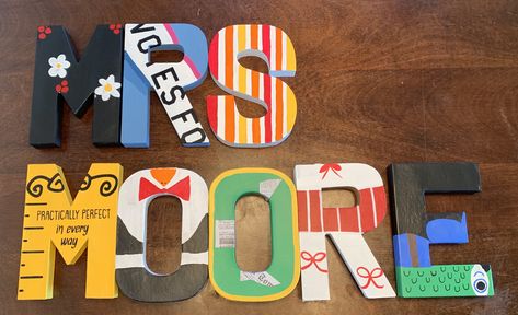 Mary Poppins themed cardboard letters for classroom. Mary Poppins Classroom Theme, Mary Poppins Classroom, Work Office Ideas, Class Board, Cardboard Letters, Disney Classroom, Teacher Board, Moms Birthday, School Theme