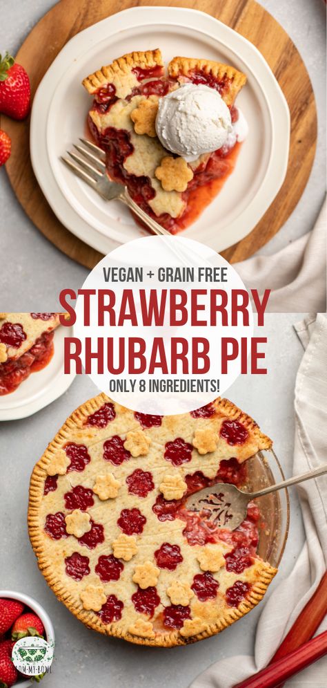 With a crispy crust and juicy filling, this Strawberry Rhubarb Pie is a perfect warm-weather dessert! Vegan, Grain-Free, and made with only 8 ingredients. #strawberry #rhubarb #pie #vegan #grainfree | frommybowl.com Homemade Crust, Gluten Free Pie Crust, Fresh Strawberry Pie, Strawberry Rhubarb Pie, Rhubarb Pie, Vegan Pie, Gluten Free Pie, Strawberry Pie, Strawberry Rhubarb