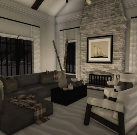 Bloxburg Living Room Dark Academia, Bloxburg Interior Living Room, Bloxburg Apartment Ideas Interior, Bloxburg Family Room, Bloxburg Farmhouse Living Room, Bloxburg Interior Ideas Living Room, Blocksburg Living Room Ideas, Bloxburg Small Living Room Ideas, Bloxburg Minimalist House