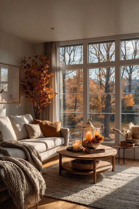 Discover 20 cozy fall home decor ideas to warm up your space. From rustic farmhouse accents to modern minimalism, bring autumn's comfort into your home. Fall Home Interior, Interior Fall Decor, Fall 2024 Decor, Black And Orange Living Room, Winter Living Room Ideas, Fall Decor 2024, Cosy Home Ideas, Autumn Interior Design, Cozy Country Home