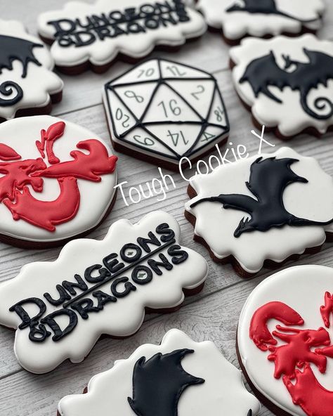 Chocolate Dungeons & Dragons cookies! www.toughcookiex.ca #Toughcookiex #cookies #cookiesofinstagram #sugarcookies… | Instagram Dungeons And Dragons Cookies Decorated, Dungeons And Dragons Cookies, D&d Cookies, Dnd Cookies, Dnd Themed Snacks, Dnd Snacks, Dragon Cookies, Top Games, Tough Cookie