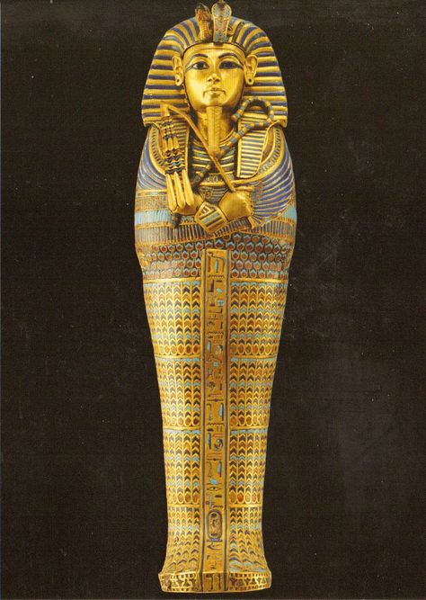 Tutankhamen’s tomb, Innermost coffin. New Kingdom, 18th dynasty, 1323 BCE, Egyption Motif, King Tut Sarcophagus, Drawing Tut, Howard Carter, King Tutankhamun, History Drawings, Image King, Ancient Egypt History, Egyptian Kings