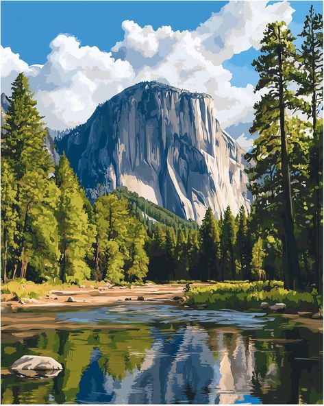 Amazon.com: Paint by Numbers Yosemite for Adults Beginner, Yosemite National Park Paint by Number on Canvas Without Frame, Mountain Lake DIY Oil Painting for Gift Home Decor - Nature Landscape(16x20inch) Yosemite Oil Painting, Yosemite National Park Painting, Yosemite Painting, Canvas Without Frame, Diy Oil Painting, Painting For Gift, Stone Park, Diy Oils, Mountain Paintings