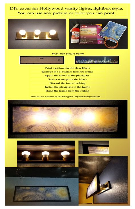 DIY how to make a cover shade for builder Hollywood vanity light strips.  Easy home upgrade. Diy Hollywood Light Cover, Updating Bathroom Vanity, Diy Vanity Lights, Hollywood Vanity Lights, Apartment Upgrades, Bathroom Lighting Diy, Bathroom Finds, Vanity Light Shade, Lighting Makeover