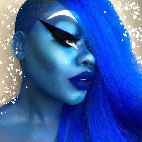 Blue Mushroom Makeup, Alt Blue Makeup, Blue Alternative Makeup, Blue Drag Makeup Looks, Blue Avant Garde Makeup, Nostril Ring, Fairy Makeup, Blue Fairy, Make Up Inspo