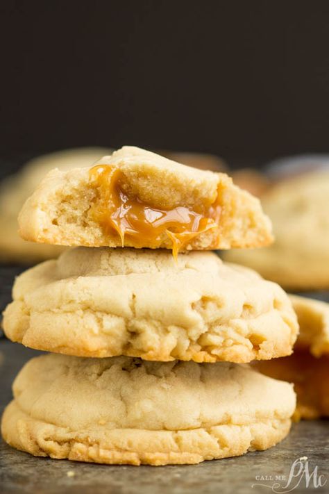 Caramel Stuffed Sugar Cookies > Call Me PMc Caramel Center Cookies, Caramel Sugar Cookies, Stuffed Sugar Cookies, Sugar Cookies From Scratch, Salted Caramel Recipes, Cookies Stuffed, Gooey Caramel, Cake Mug, Best Baking Recipes