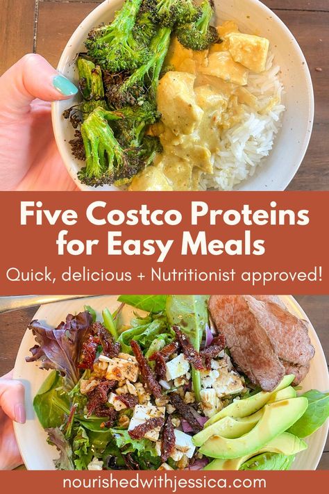 Five Costco Proteins for Easy Meals  - Nourished with Jessica Costco Food Prep, Healthy Convenience Meals, Costco Clean Eating Shopping Lists, Meals For Macro Counting, Quick Costco Dinners, Nutrient Dense Lunch Ideas, Costco Meal Planning, Costco Budget Meal Plan, Costco Lunch Meal Prep