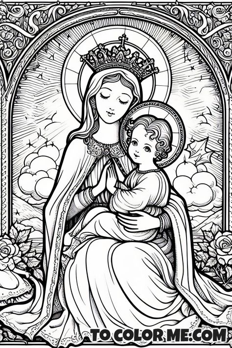 Coloring Devotion: Our Lady of Good Counsel - https://www.tocolorme.com/?p=8751&utm_source=SocialAutoPoster&utm_medium=Social&utm_campaign=Pinterest Mary And Eve, Drawing Of Virgin Mary, Saint Mary Drawing, Mary Coloring Page, Monstrance Coloring Page, Immaculate Conception Coloring Page, St Bernadette Of Lourdes, Saint Coloring, St Catherine Of Siena