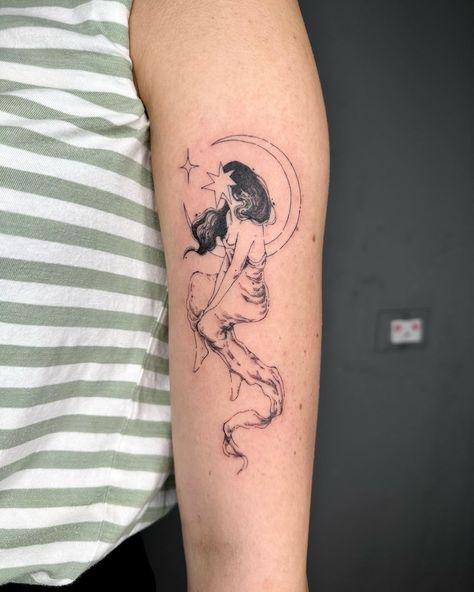 lady of the moon🌙 | Instagram Empowerment Tattoo, Lady Of The Moon, Aphrodite Tattoo, Mode Poses, Siren Tattoo, Emo Tattoos, Whimsical Tattoos, Engraving Tattoo, Wicked Tattoos