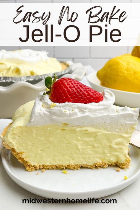 No bake Jello pie with a graham cracker crust is a light and fluffy 4-ingredient pie. It's an incredibly easy recipe and the perfect dessert for Easter and spring and summer parties. Arizona Sunshine Lemon Pie Recipe, Lemon Jello Pie Cool Whip, Pudding Pie Recipes Jello, Jello Cream Cheese Pie, Lemon Jello Pie, Jello Pie Recipes, No Bake Jello Pie, Jello Pie Cool Whip, 13x9 Desserts