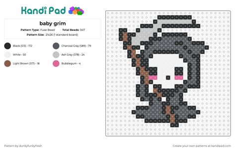 This fuse bead pattern offers a charming twist on the grim reaper, blending spooky themes with adorable design. It's perfect for those who appreciate a cute yet macabre aesthetic in their kandi, and it provides a delightful paradox of the ominous and the endearing. Grim Reaper Perler Beads, Grim Reaper Pixel Art, Macabre Aesthetic, Pixel Beads, The Grim Reaper, Fuse Bead Patterns, Zombie Hand, Pony Bead Patterns, Bead Pattern