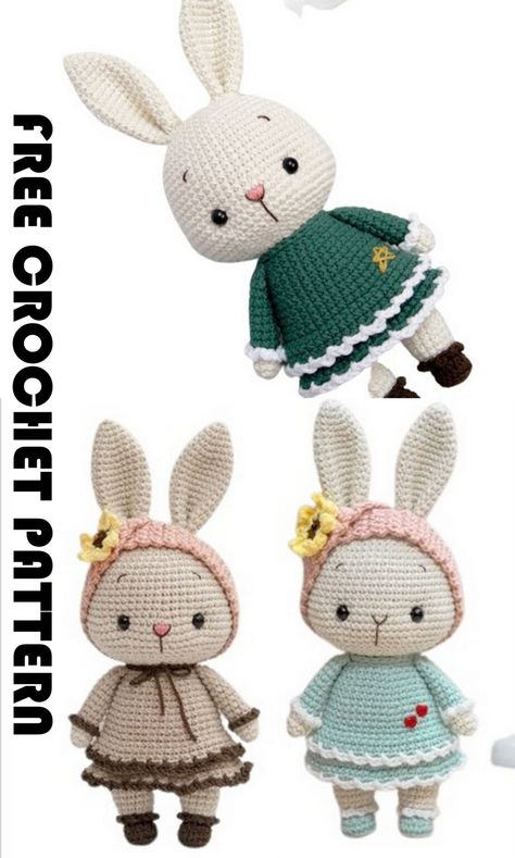 Amigurumi Dress Rabbit Free Crochet Pattern - Amigurumi Crochet Rabbit Free Pattern, Amigurumi Bunnies, Bunny Amigurumi, Crochet Teddy Bear Pattern, Crochet Bunny Pattern, Pola Amigurumi, Crochet Rabbit, Toys Crochet, Crochet Animals Free Patterns