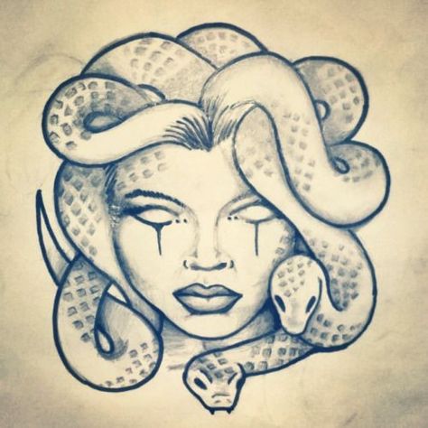 For a while I've been looking for a badass feminist tattoo that wasn't I credibly obvious. Just today I read the medusa myth and realized she is my feminist tattoo. I've been looking at different ideas for her and this is one of my favorite. Medusa was, at first, a priestess of Athena. She was turned by her goddess into a Gorgon to (from a woman's perspective) protect her from other men. She would turn them to stone. Her head was placed outside of sanctuaries for women in ancient Greece. Malik Roberts, Versace Tattoo, Medusa Artwork, Medusa Tattoo Design, Medusa Tattoo, Geniale Tattoos, Weird Tattoos, Tattoo Design Book, Head Tattoos