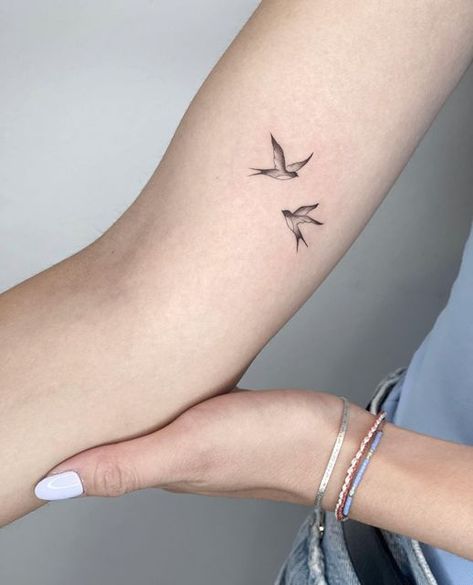 Small Tattoos Birds, 55 Tattoo, Micro Bird Tattoo, Mini Sparrow Tattoo, Echo Tattoo, Two Hummingbirds Tattoo, Two Small Birds Tattoo, Dainty Bird Tattoos For Women, 2 Sparrows Tattoo