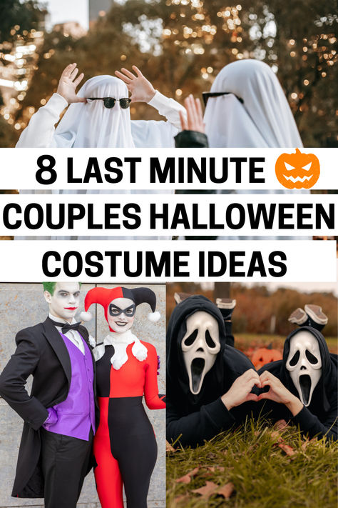 Needing a couple costume for a last minute Halloween party? Here are 8 couples costume ideas that can be thrown together with stuff you probably already have at home. 

#halloweencostume #couplecostume #couplehalloweencostume Simple Funny Couple Costumes, Fast Diy Halloween Costumes Last Minute Couples, Diy Couple Costumes Easy, Last Minute Couple Costume Ideas, Quick Easy Couples Halloween Costumes, Last Minute Diy Couples Costumes, Low Effort Couples Costume, Hot Last Minute Halloween Costumes Couple, Easy Last Minute Couple Costumes