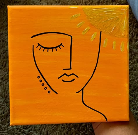 Simple Sun Painting Ideas, Orange Background Painting Ideas, Orange Painting Ideas On Canvas, Easy Sunset Canvas Painting, Diy Boho Art Painting, Orange Color Painting, Orange Painting Ideas, Orange Background Painting, Sun Canvas Painting