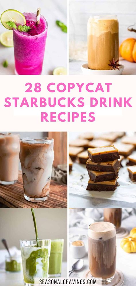 Love Starbucks, but hate the price? Make your own copycat drinks with these delicious dupes. Perfect for an afternoon snack or late night treat!  Most are easily made with only a few ingredients. Starbucks Copycat Recipes, Resep Starbuck, Copycat Starbucks, Starbucks Diy, Copycat Starbucks Recipes, Starbucks Drinks Recipes, Copycat Restaurant Recipes, Starbucks Copycat, Starbucks Recipes