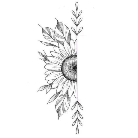 Plant Tattoo Ideas Female, Half Sunflower Tattoo, Sunflower Tattoo Simple, Sunflower Drawing, Taurus Tattoos, Western Tattoos, Sunflower Tattoos, Sunflower Tattoo Design, Pola Sulam