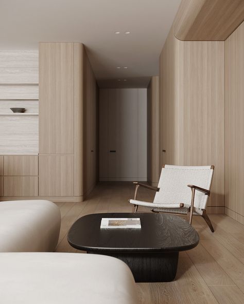 interior of a residential building on Behance Minimalist Design Style, Japandi Interior, Light Wood Floors, Scandinavian Minimalist, World Of Interiors, Architecture Interior Design, Living Dining, Minimalist Interior, Residential Building