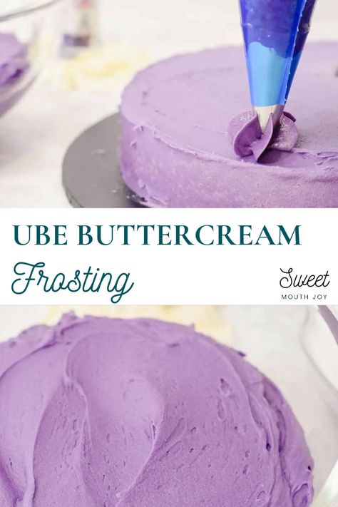 This easy ube buttercream frosting is a creamy purple yam buttercream made with ube extract and a hint of coconut. It’s only 4 ingredients and ready in less than 15mins. Ube Buttercream Frosting, Ube Frosting Recipe, Ube Cupcake Recipe, Lavender Cakes, Ube Cupcakes, Ube Extract, Matcha Frosting, Purple Velvet Cakes, Best Frosting Recipe