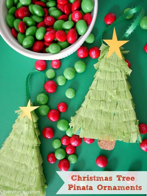 Christmas Tree Pinata Ornaments - Holiday Tutorial on EverythingEtsy.com Christmas Ornaments Kids Can Make, Ornaments Kids Can Make, Pinata Ornament, Christmas Ornaments Kids, Frugal Christmas Gifts, Frugal Christmas, Mini Pinatas, Kids Christmas Ornaments, Traditional Christmas Tree