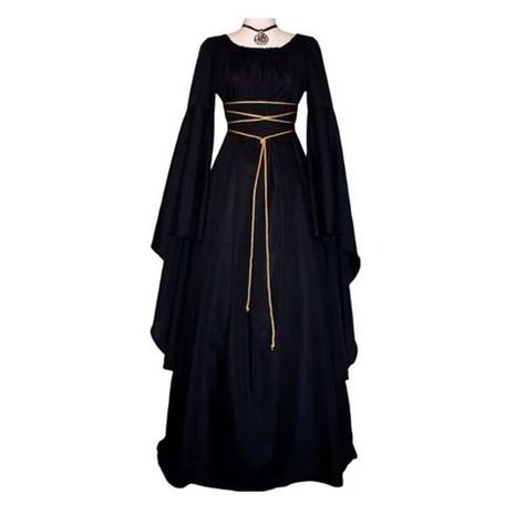 Vintage Crew Neck Paneled High-rise Batwing Dress Womens Medieval Dress, Victorian Gothic Dress, Dresses Medieval, Peasant Dresses, Medieval Witch, Gothic Halloween Costumes, Bride Costume, Witch Dress, Halloween Long Sleeve