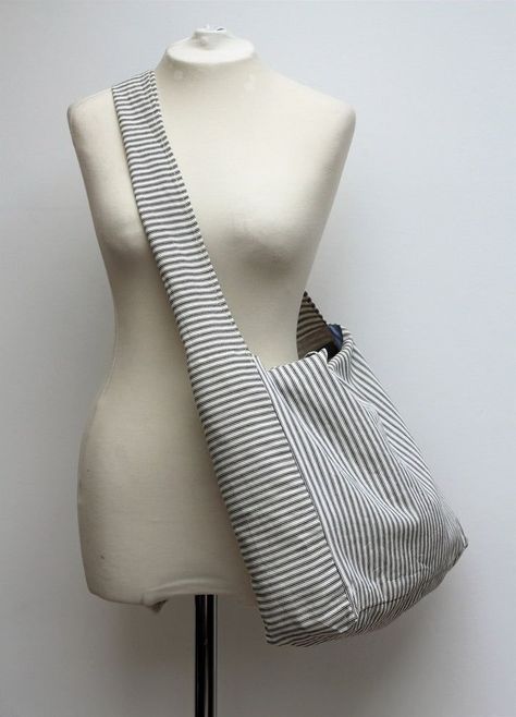 Messenger - Black/White ticking crossbody bag Sew Ins, Shirt Maker, Bag Patterns To Sew, Diy Bags, Fabric Bags, 가을 패션, Large Bag, Sewing Bag, Sewing Project