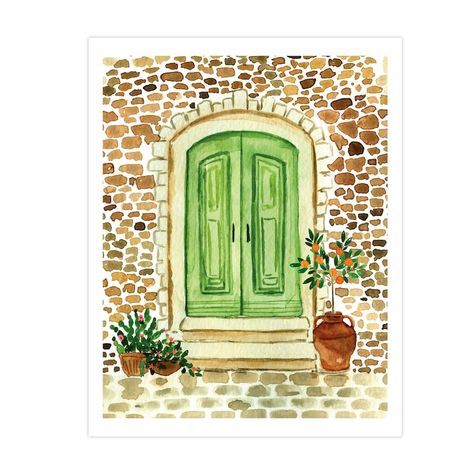 Positano Puglia Italy Art Watercolor Travel Houses Print | Etsy Farmhouse Green, Citrus Tree, Watercolor Travel, Italy Art Print, Wall Decor Painting, Travel Art Print, Painting Kitchen, Modern Wall Decor Art, Lake Art