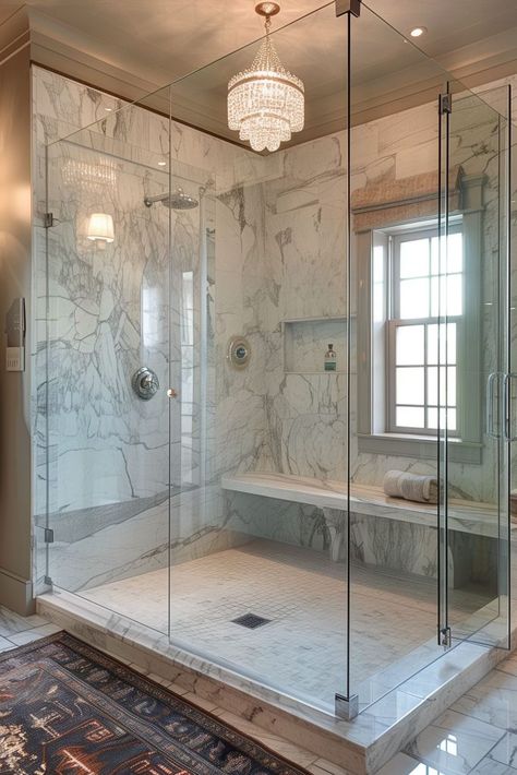 Bath Wet Room, Dream Bathroom Luxury, Unique Shower Doors, Bathroom Wetroom, Grand Millennial Home, Shower Door Glass, Wet Room Ideas, Wet Room Bathroom, Home Spa Room